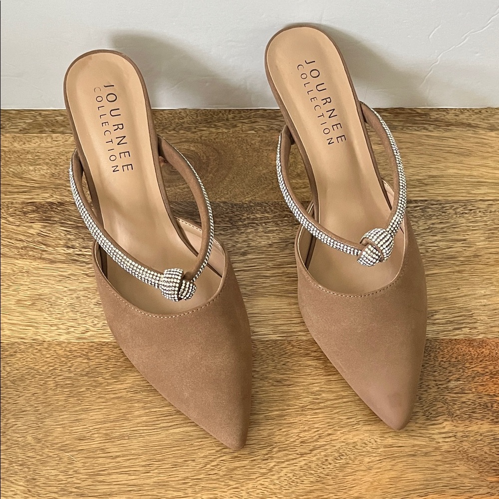 Journee Collection Tan Mules with Silver Accents
